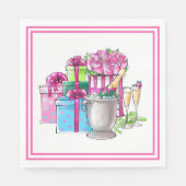 ブライダルシャワーピンクグリーンギフトシャンパングラス スタンダードランチョンナプキン (正面)