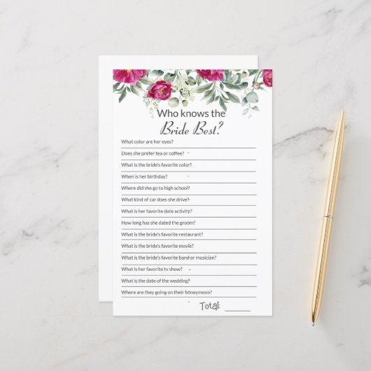 ブライダルシャワーピンクゲームを知っている (正面/裏面インサイチュ)