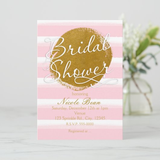 ブライダルシャワーピンクゴールドフォイル水カラー招待状 招待状 (スタンド正面)