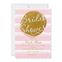ブライダルシャワーピンクゴールドフォイル水カラー招待状