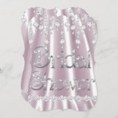 ブライダルシャワーピンクシルクダイヤモンドクリスタルシルバー 招待状 (正面/裏面)