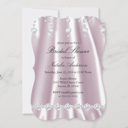 ブライダルシャワーピンクシルクダイヤモンドクリスタルシルバー 招待状 (裏面)