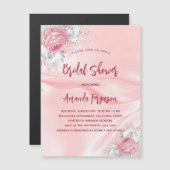 ブライダルシャワーピンクシルク花模様ホワイトローズ マグネット招待状 (正面/裏面)