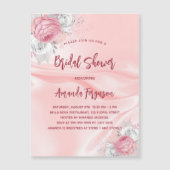 ブライダルシャワーピンクシルク花模様ホワイトローズ マグネット招待状 (正面)