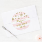 ブライダルシャワーピンクストライプ金ゴールド雪の冬 ラウンドシール (封筒)