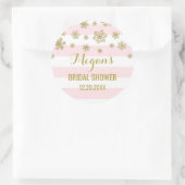 ブライダルシャワーピンクストライプ金ゴールド雪の冬 ラウンドシール (バッグ)