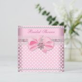 ブライダルシャワーピンクスポットパールレース結婚ズ 招待状 (スタンド正面)
