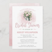 ブライダルシャワーピンクセージ散水缶バラ 招待状 (正面/裏面)