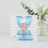 ブライダルシャワーピンクティール(緑がかった色)ホワイトコルセットバラ花 招待状 (スタンド正面)