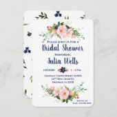 ブライダルシャワーピンクネイビーフローラ招待状シック 招待状 (正面/裏面)