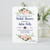 ブライダルシャワーピンクネイビーフローラ招待状シック 招待状 (スタンド正面)