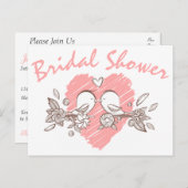 ブライダルシャワーピンクハートロベバード招待状 インビテーションポストカード (正面/裏面)