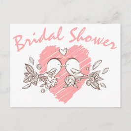ブライダルシャワーピンクハートロベバード招待状 インビテーションポストカード