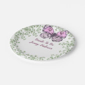ブライダルシャワーピンクバタフライグリーン ペーパープレート (アングル)