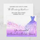 ブライダルシャワーピンクパープルグリッター海ホワイト 招待状 (正面/裏面)