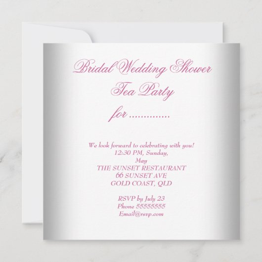 ブライダルシャワーピンクパープルティーパーティー 招待状 (裏面)