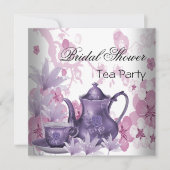 ブライダルシャワーピンクパープルティーパーティー 招待状 (正面)