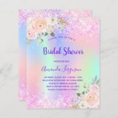 ブライダルシャワーピンクパープルフローラ予算の招待 (正面/裏面)