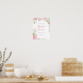 ブライダルシャワーピンクフローラウェルカムサイン ポスター (キッチン)