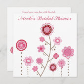 ブライダルシャワーピンクフローラガーリー招待状 招待状 (正面/裏面)