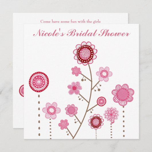 ブライダルシャワーピンクフローラガーリー招待状 招待状 (正面/裏面)