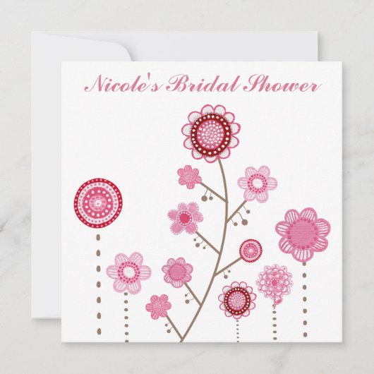 ブライダルシャワーピンクフローラガーリー招待状 招待状 (正面)