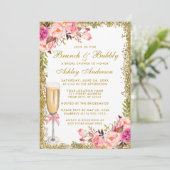 ブライダルシャワーピンクフローラブランチバブリーグリッター 招待状 (スタンド正面)
