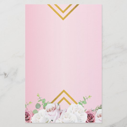 ブライダルシャワーピンクフローラ金ゴールドフレーム招待状 便箋 (裏面)