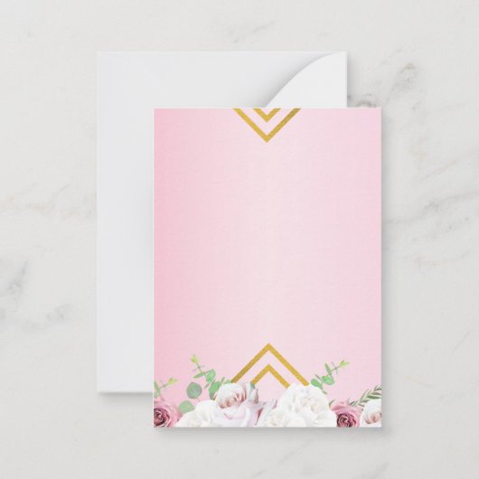 ブライダルシャワーピンクフローラ金ゴールド幾何学模様 ノートカード (裏面)