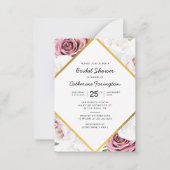 ブライダルシャワーピンクフローラ金ゴールド幾何学模様 ノートカード (正面)