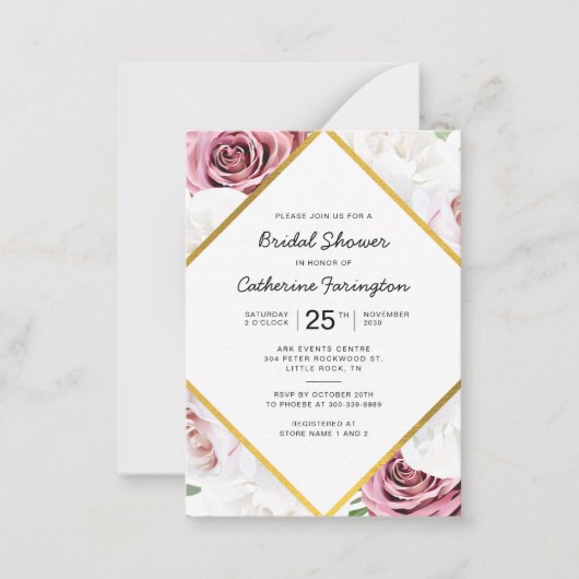 ブライダルシャワーピンクフローラ金ゴールド幾何学模様 ノートカード (正面)