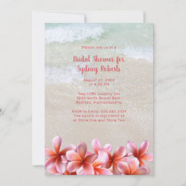 ブライダルシャワーピンクプルメリアビーチ砂 招待状