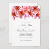 ブライダルシャワーピンクプルメリアフローラ縁どインビタティ 招待状 (正面/裏面)
