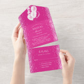 ブライダルシャワーピンクホワイトバルーン紙吹雪RSVP オールインワン招待状 (貼ってはがせる)