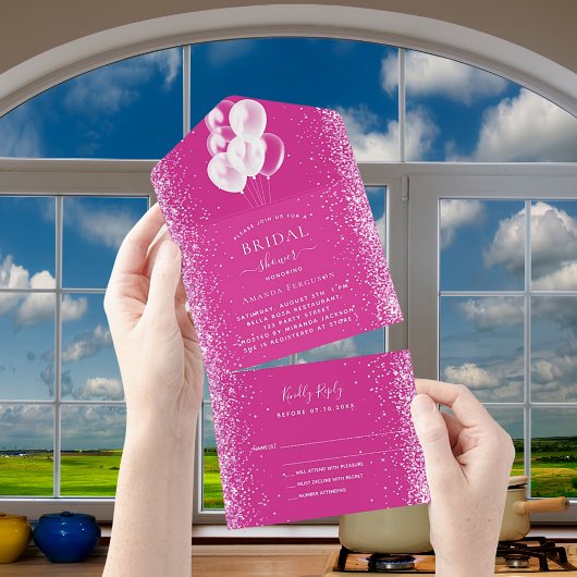 ブライダルシャワーピンクホワイトバルーン紙吹雪RSVP オールインワン招待状
