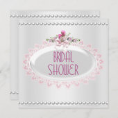 ブライダルシャワーピンクホワイトパールレース結婚ズ 招待状 (正面/裏面)
