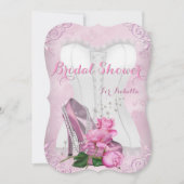 ブライダルシャワーピンクローズハイヒールフローラダム 招待状 (正面)