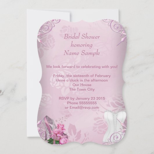 ブライダルシャワーピンクローズハイヒールフローラダム 招待状 (裏面)