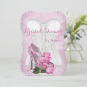 ブライダルシャワーピンクローズハイヒールフローラダム 招待状 (スタンド正面)