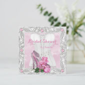 ブライダルシャワーピンクローズハイヒールレースグラム 招待状 (スタンド正面)