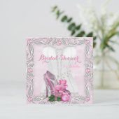 ブライダルシャワーピンクローズハイヒールレースダマスク2 招待状 (スタンド正面)