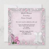 ブライダルシャワーピンクローズハイヒールレースダマスク2 招待状 (裏面)