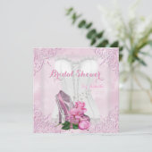ブライダルシャワーピンクローズハイヒールレースダマスク 招待状 (スタンド正面)