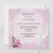 ブライダルシャワーピンクローズハイヒールレースダマスク 招待状 (裏面)