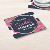 ブライダルシャワーピンクローズブルーホワイトストライプズ スクエアペーパーコースター (アングル)