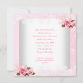 ブライダルシャワーピンクローズホワイトレースハイヒール 招待状 (裏面)