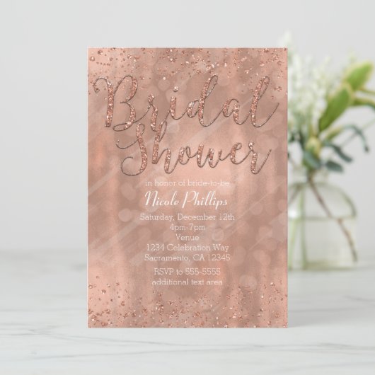 ブライダルシャワーピンクローズ金ゴールドグラマー招待状 招待状 (スタンド正面)