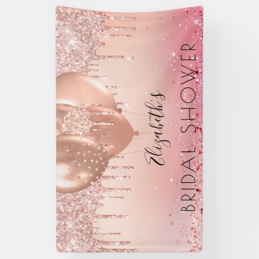 ブライダルシャワーピンクローズ金ゴールドグリッターガールバルーン 横断幕 (縦)