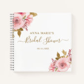 ブライダルシャワーピンクローズ金ゴールドゲストブック ノートブック (正面)