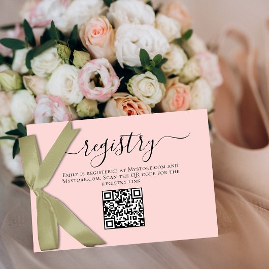 ブライダルシャワーピンク書道台本レジストリ エンクロージャーカード